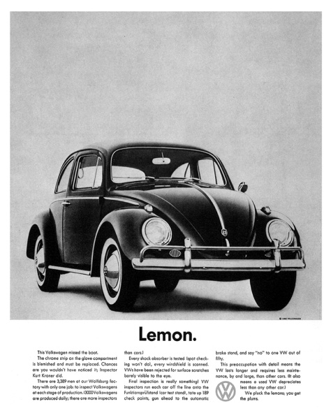 Volkswagen Lemon print ad - ca. 1960